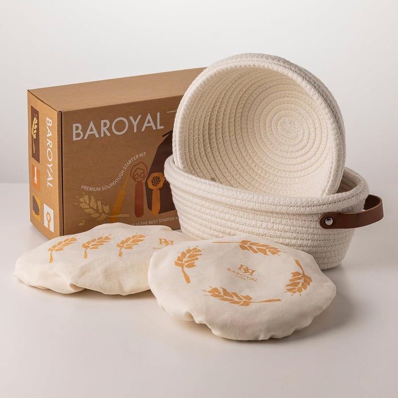 BARoyal Crispier Crust Cotton Rope Banneton Bread Proofing Basket Set, Oval & Round Bread Baskets with Liners & Covers for Artisan Bread Baking, Sourdough Bread Baking Supplies(Off White) - Image 1